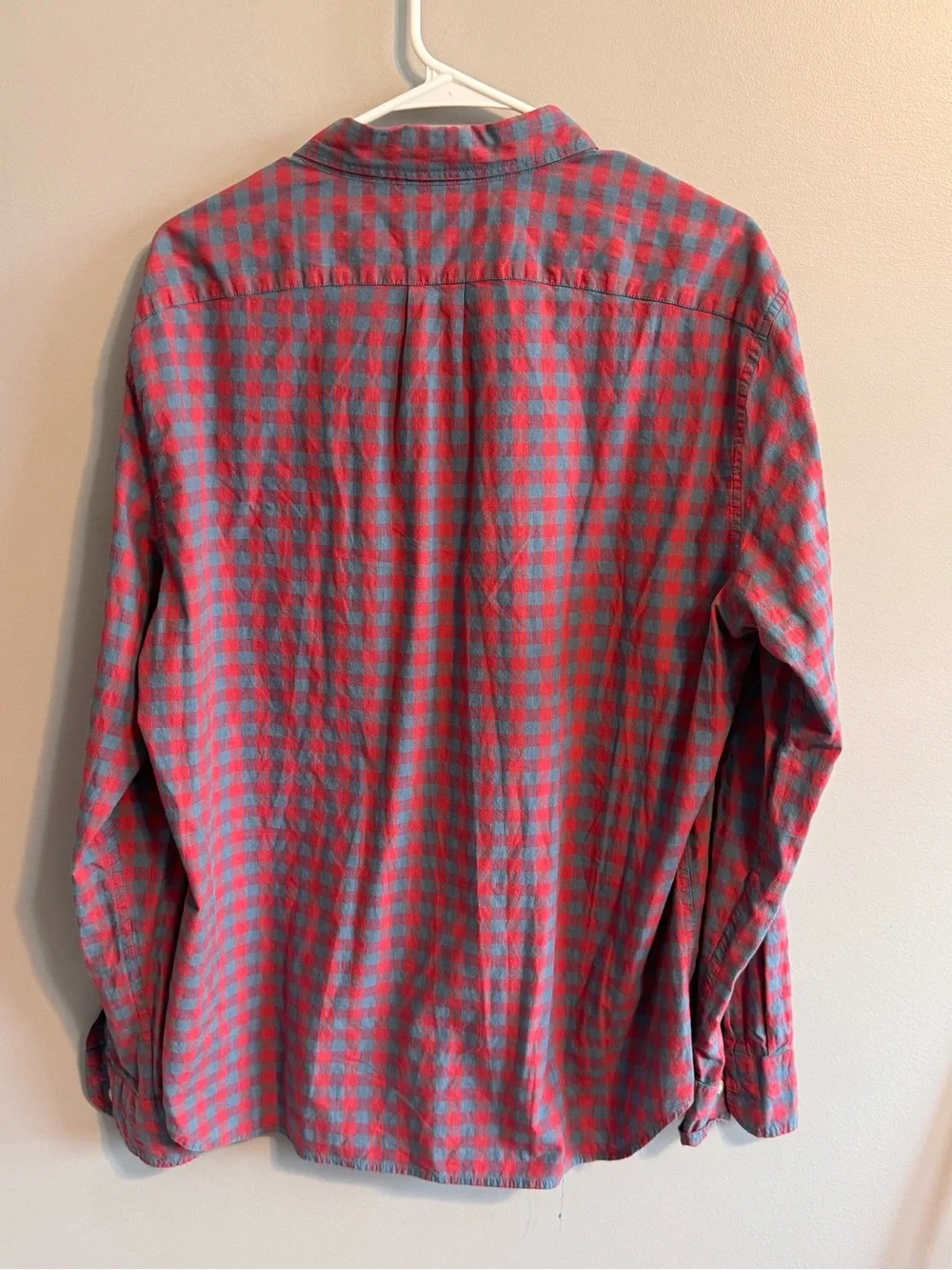 J.Crew Secret Wash Slim Untucked Shirt XL Organic Cotton Red Blue Gingham